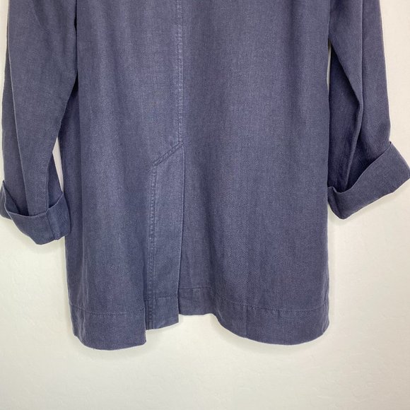 Eileen Fisher Linen Collared Button Up Top Blue Size XS - Picture 4 of 8